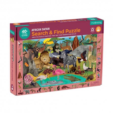 Mudpuppy puslespil - Afrikansk safari (søg & find) - 64 brikker