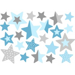 Vandfaste klistermærker - Stjerner (blå/grå) - A6
