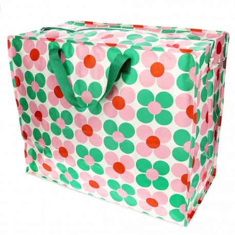 Jumbo opbevaringspose - Pink and green Daisy