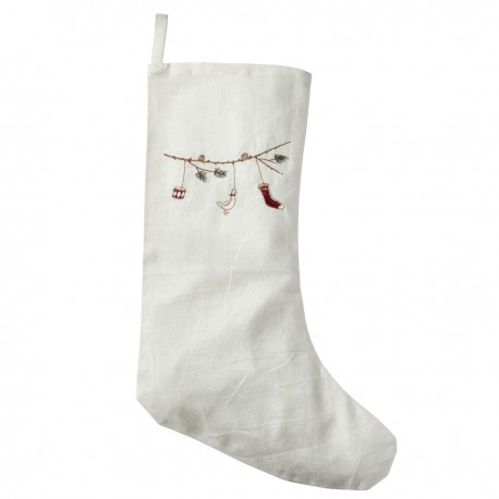 Julesok med broderi - Råhvid