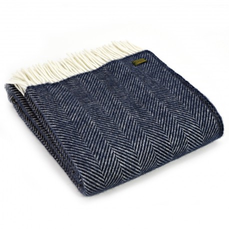 Tweedmill uldplaid - Fishbone Navy - 150x183 cm
