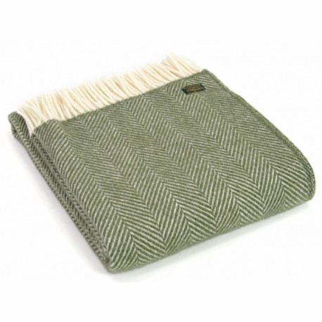 Tweedmill uldplaid - Fishbone Olive - 150x183 cm