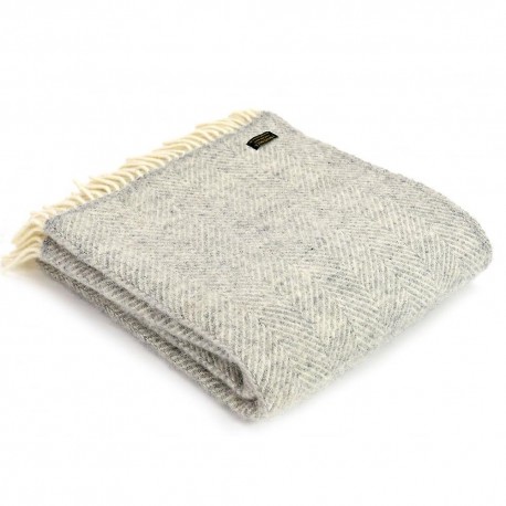 Tweedmill uldplaid - Fishbone Silver Grey - 150x183 cm